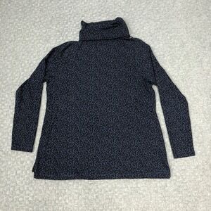 E.L.I Shirt Womens Large Blue Black Leopard Print Mock Neck Zip Pima Cotton Cozy